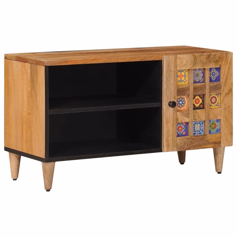 Mobile TV vidaXL in legno di mango massello, colore marrone/beige, L 80 x P 33 x H 46 cm