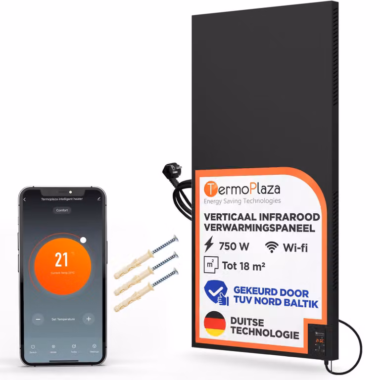 Pannello radiante a infrarossi da 750 W - Pannello riscaldante elettrico - Con controllo tramite app Wi-Fi - Bianco