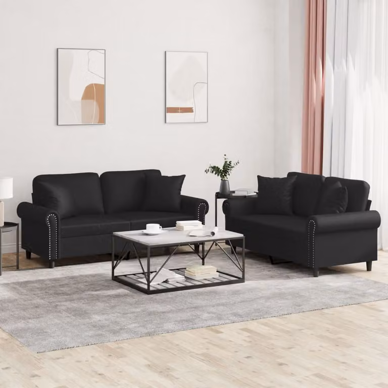 Maison Exclusive - Set divano a 2 posti con cuscini, in ecopelle nera