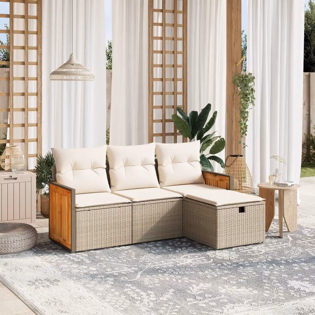 Set Divano da Giardino L-Shape vidaXL 4 pz con Cuscini Beige e Struttura in Metallo e Polyrattan – 1