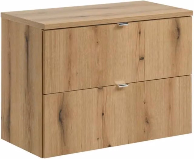 Set bagno sospeso VANO effetto rovere 80cm: mobile sotto lavabo con cassetti + piano per lavabo