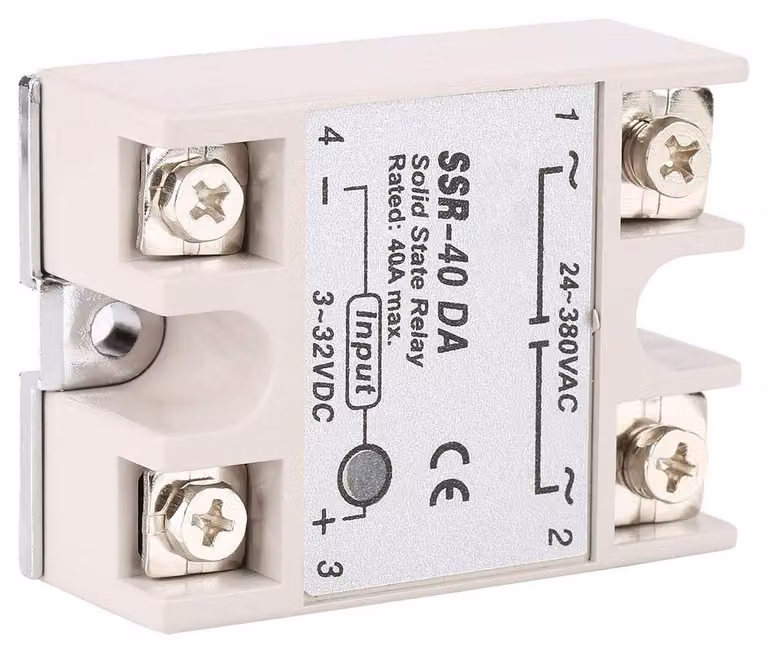Relè a semiconduttore monofase SSR-40DA, 40A. Ingresso: 3-32V DC. Uscita: 24-380V AC