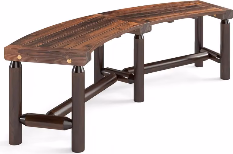 Panca da giardino ad arco KOMFOTTEU, panca in legno di abete resistente alle intemperie, panca da parco senza schienale fino a 360 kg, panca in legno per terrazza, balcone, cortile (marrone)