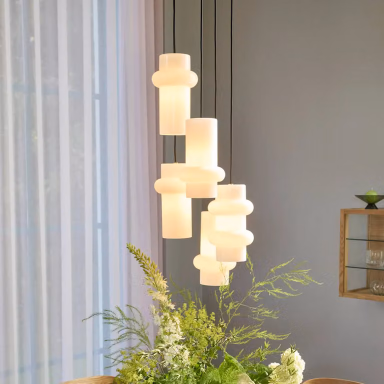 Hübsch Lampada a sospensione Pilule Up, dimmerabile, Bianco / Opale, Soggiorno / Sala da pranzo, Vetro, Scandinavo, Lampada a sospensione