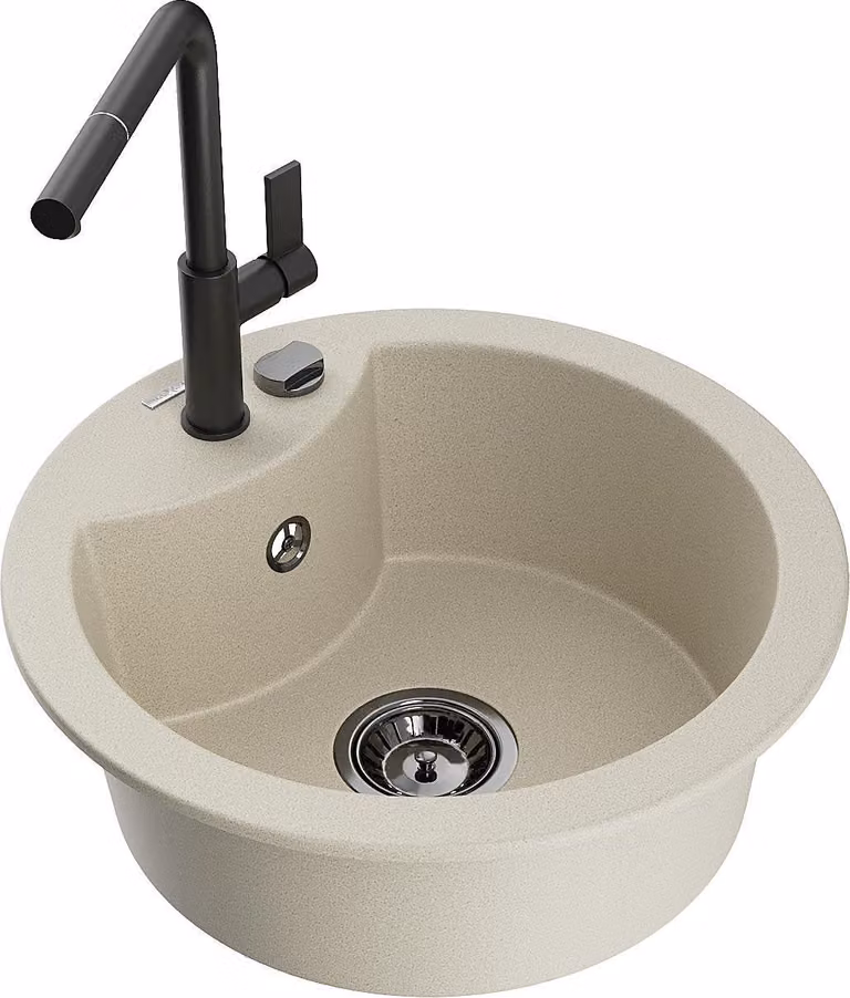 Mexen Diego lavello in granito a 1 vasca con miscelatore da cucina Flora, beige - 6512-69-670401-70-B