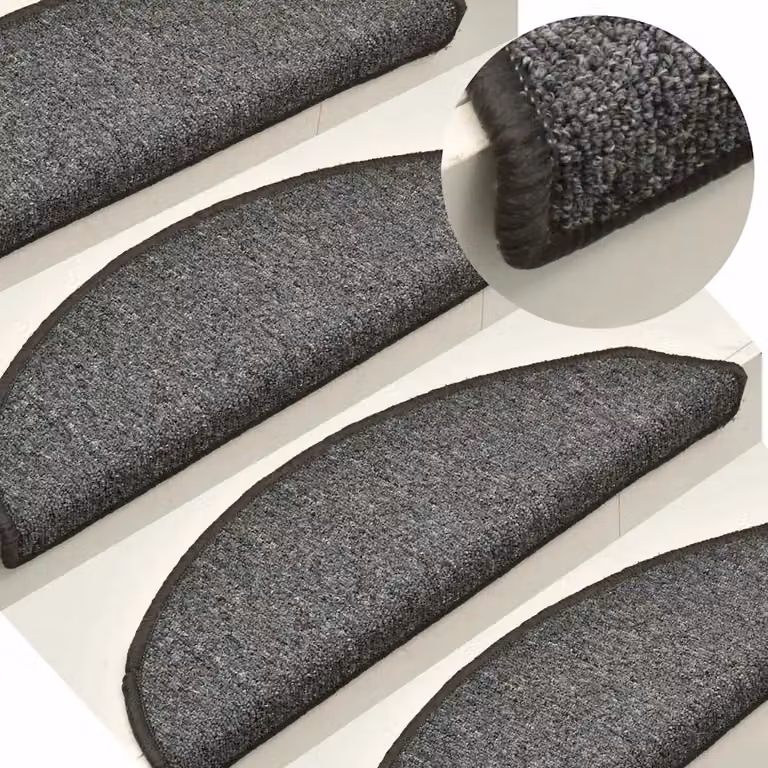Set di 15 tappetini per scale semicircolari vidaXL in polipropilene, antiscivolo e fonoassorbenti, Grigio e Nero, L: 56 cm, P: 40 cm, H: 3 cm