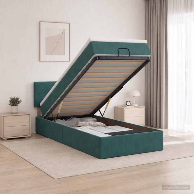Letto ottomano con materasso vidaXL in velluto verde scuro, L 100 x P 200 cm