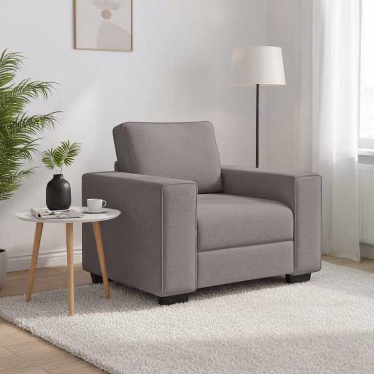 Poltrona lounge moderna vidaXL in tessuto beige e grigio con braccioli, L 100 cm x P 77 cm x H 82 cm