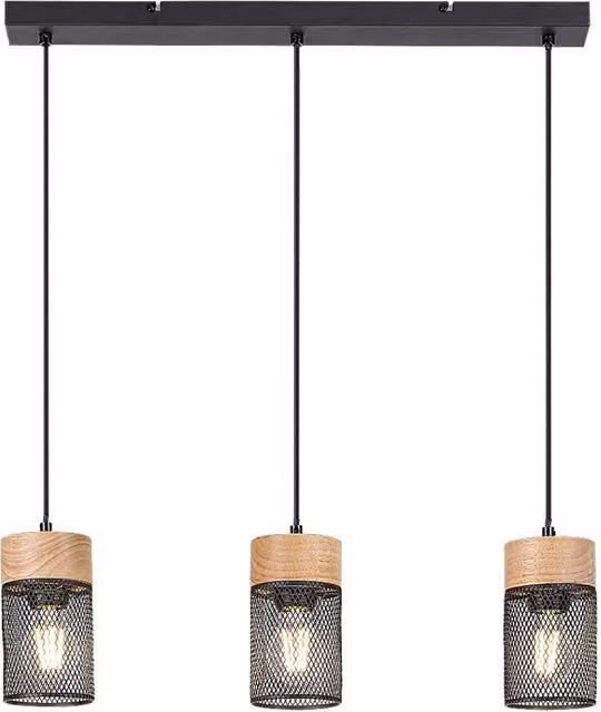 Lampada sospesa industriale Callum Rabalux in legno e metallo nero con 3xE27
