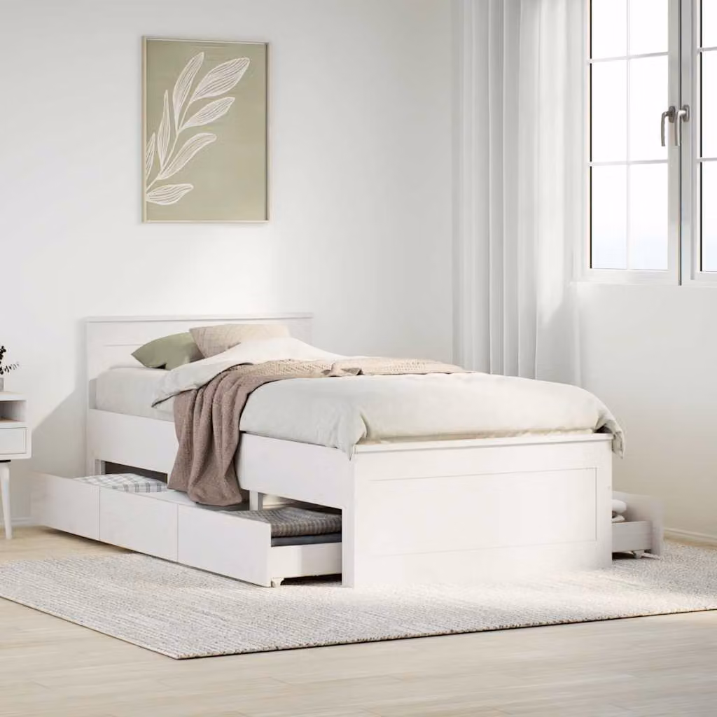 vidaXL Giroletto in legno di pino con testiera Bianco, L/P/H: 90 x 190 cm