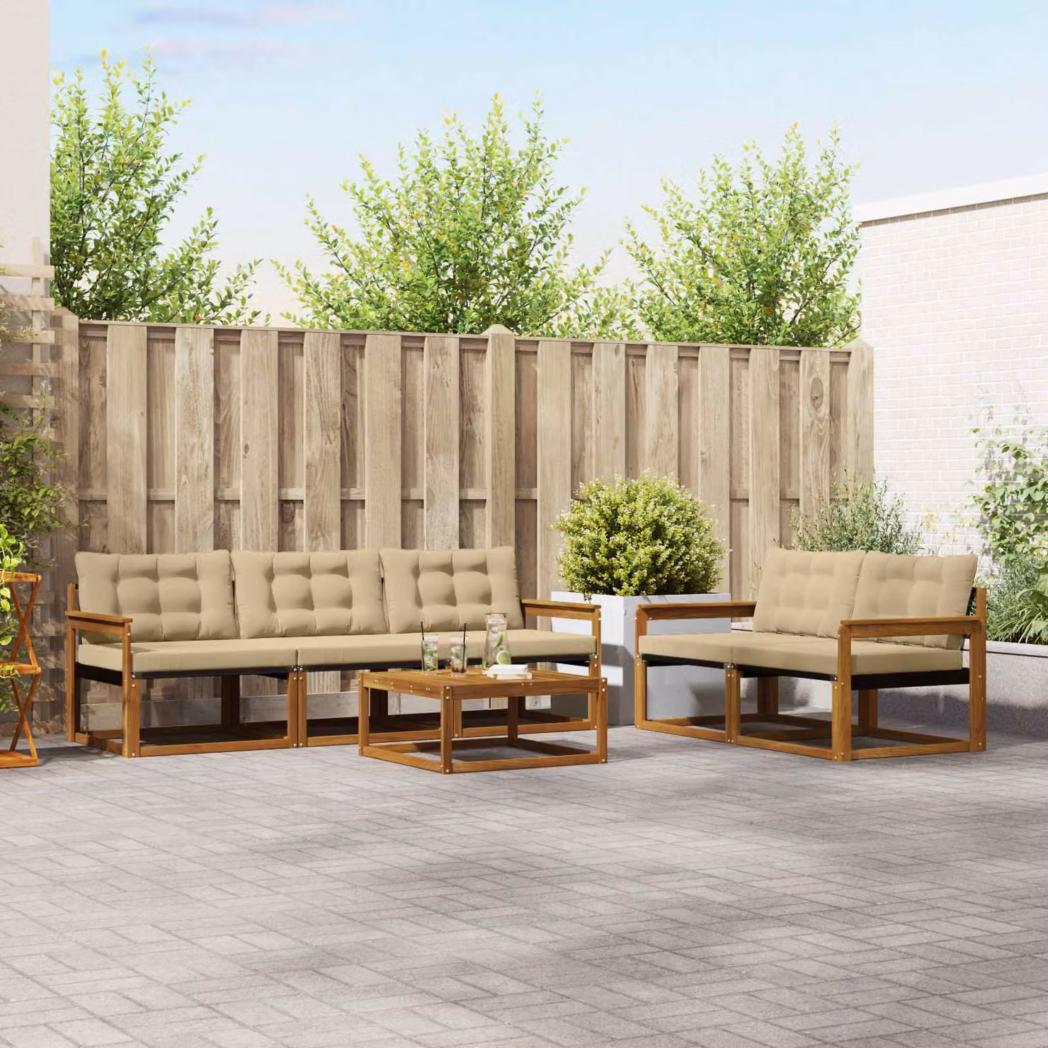 vidaXL Set di divani da esterno 6 pz Naturale e Beige
