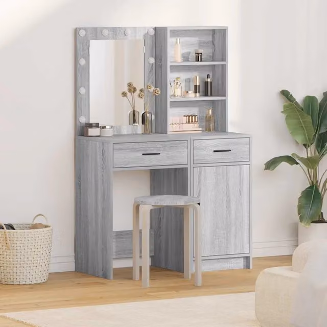 Set da tavolo da trucco con LED 2 pz Grigio Sonoma 3334277