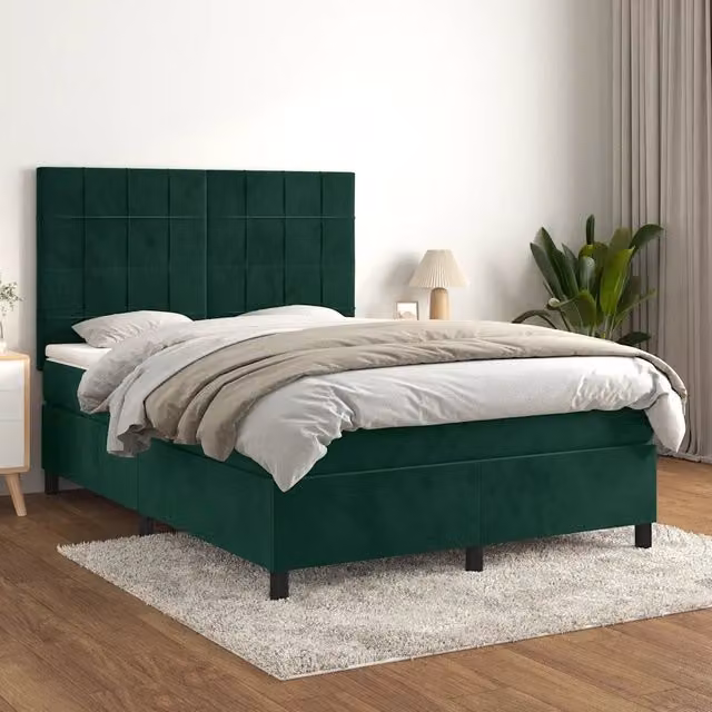 Letto Ibrido vidaXL con Giroletto a Molle e Materasso in Velluto Verde Scuro e Bianco L/P/H: 203 x 144 x 128 cm – 1