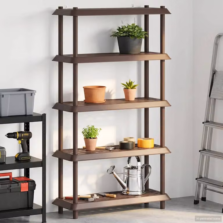 Unità di scaffalatura vidaXL a 5 livelli in plastica marrone L: 100 cm, P: 40 cm, H: 177 cm