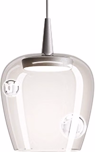 Zafferano Lampada a sospensione Bilia con diffusore in vetro trasparente e dettagli in alluminio argento, Diametro: 18 cm, 8W, 2700K – 1