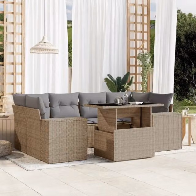 Set Divani da Giardino 7 pz con Cuscini Beige in Polyrattan 3269019