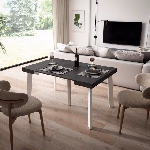 Consolle allungabile, 140x90x73cm, Per 6 persone, Gambe in legno, Nero RF3119