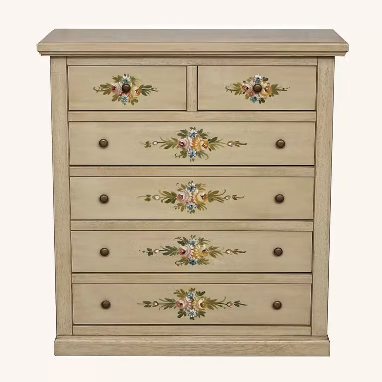Cassettiera in legno shabby chic con 6 cassetti decorata con motivi floreali Mobili 2G L: 86 cm, P: 40 cm, H: 96 cm