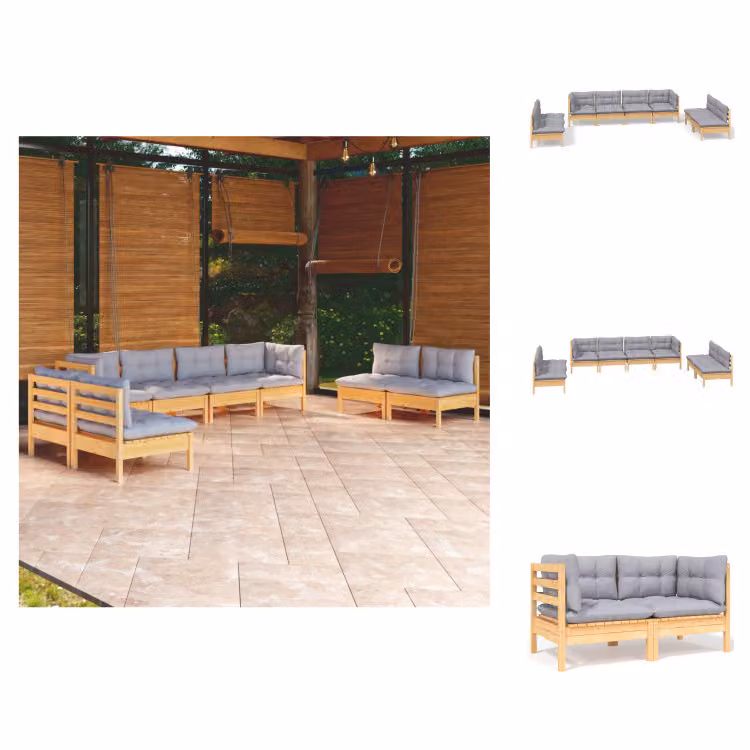 vidaXL Set di 8 pezzi da giardino con cuscini grigi in pino massiccio - Set di mobili da giardino