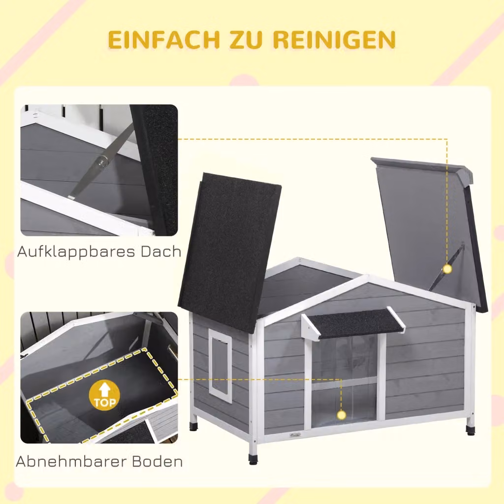 Cuccia per cani REDOM in legno nero con tetto apribile e impermeabile L: 109 cm, P: 79 cm, H: 72 cm – 2