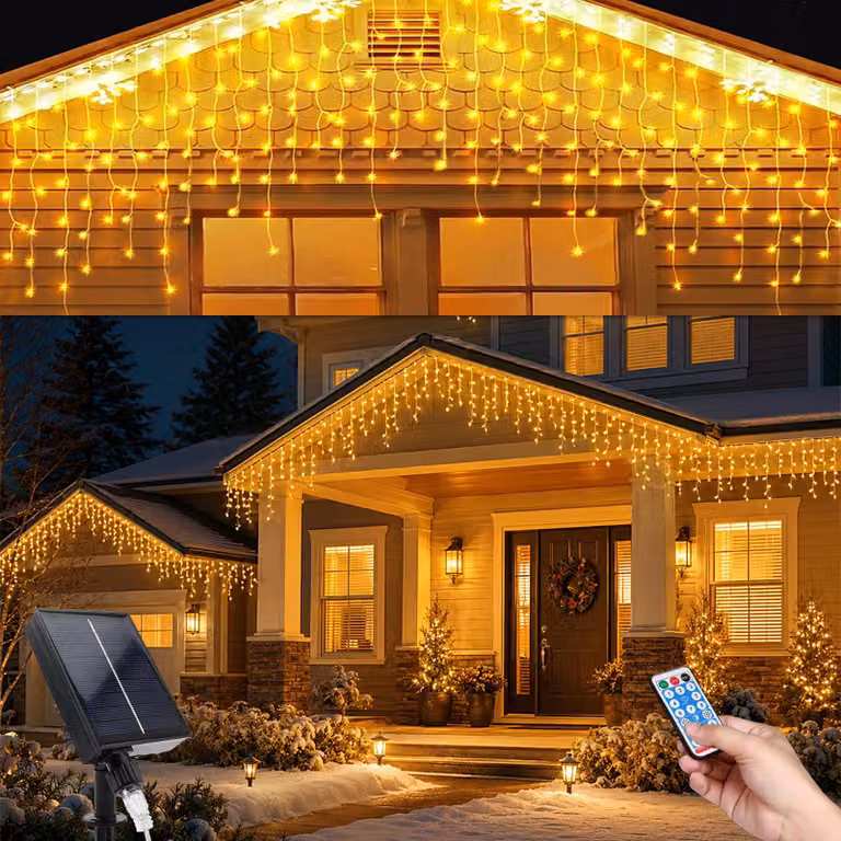Catena luminosa solare a forma di fiocchi di neve, 8 metri, 288 LED, 8 modalità, grado di protezione IP65