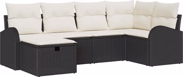 Set Divano da Giardino con cuscino 6 pcs Nero Poly Rattan