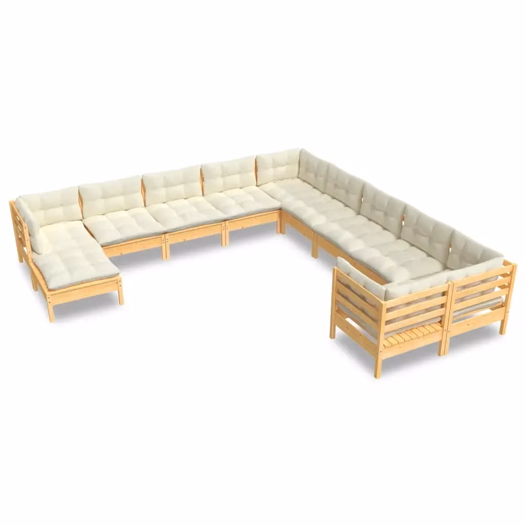 Set di Divani da Giardino vidaXL a Forma a U in Legno di Pino con Cuscini Beige, 11 Pezzi – 2