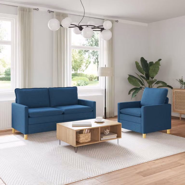 Set di 2 divani moderni vidaXL in tessuto blu con struttura in metallo e coperture rimovibili per il tuo soggiorno