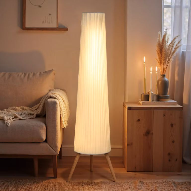 Lampada da Terra Treppiede 46x46x153 cm con Interruttore a Pedale e Luminosità Regolabile Bianco