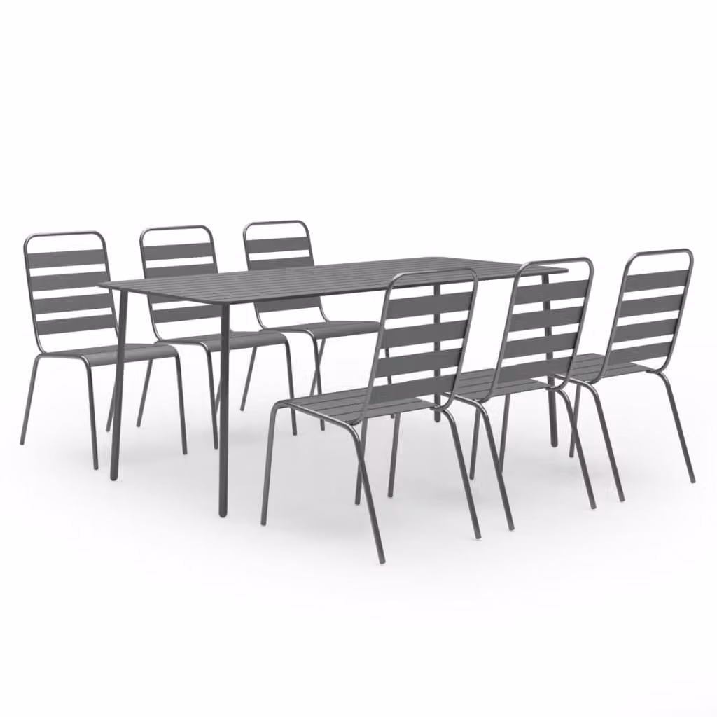 Set Mobili da Pranzo per Giardino 7 pz in Acciaio Grigio Scuro