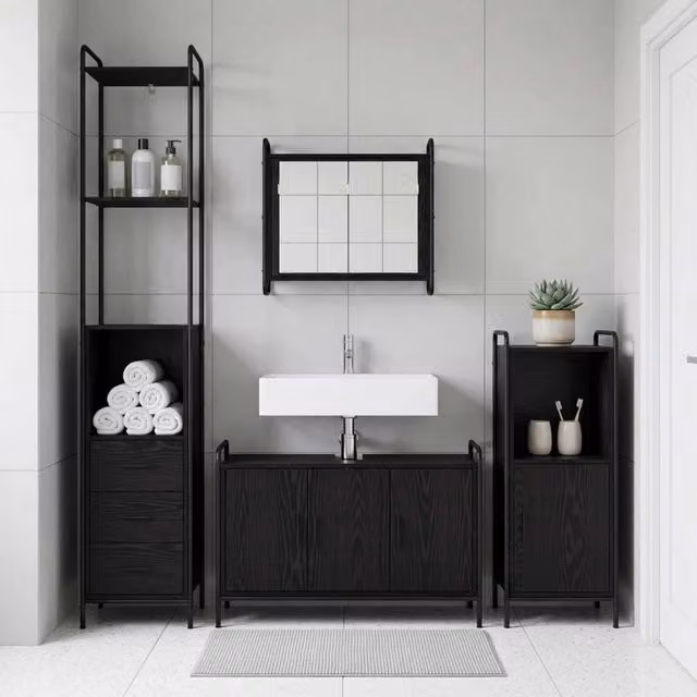 Set di Armadi da Bagno 4 pz Rovere Nero 40 x 36 x 200,5 cm 3444645