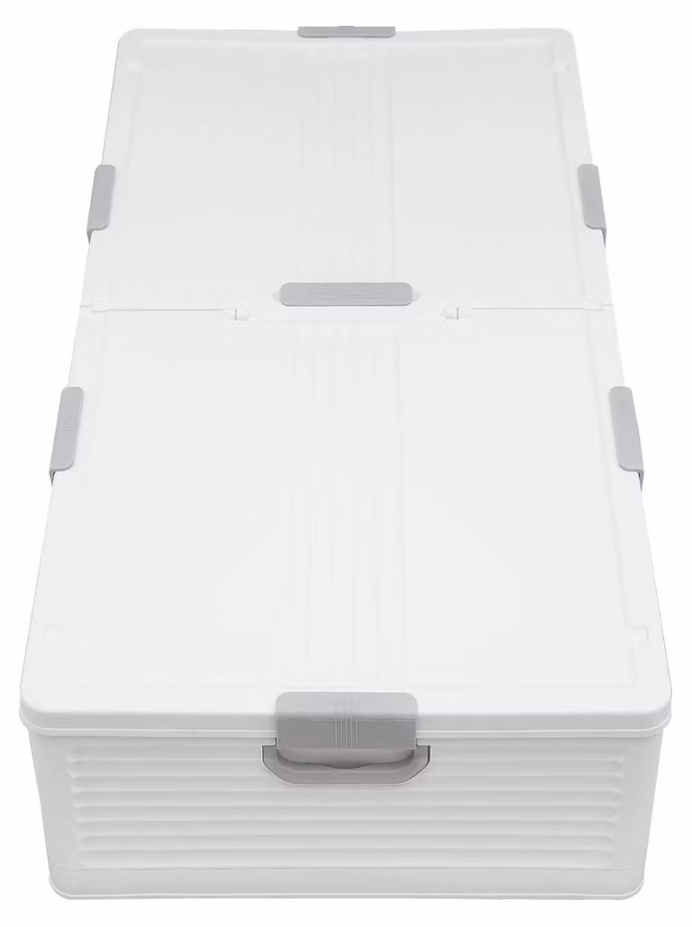 Contenitore - Contenitore pieghevole rettangolare - Dimensioni 101×51,5×24 cm - Con 6 chiusure di sicurezza - Plastica PP - Per camera da letto, bagno, armadio - Bianco