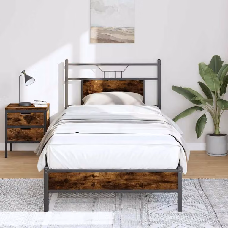 vidaXL Giroletto senza Materasso in Rovere Fumo e Metallo L/P/H: 207 x 80 x 91,5 cm
