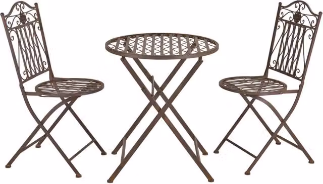 Set Bistrot Biella da Esterno en.casa con Tavolo Rotondo e 2 Sedie in Metallo Decorativo Marrone