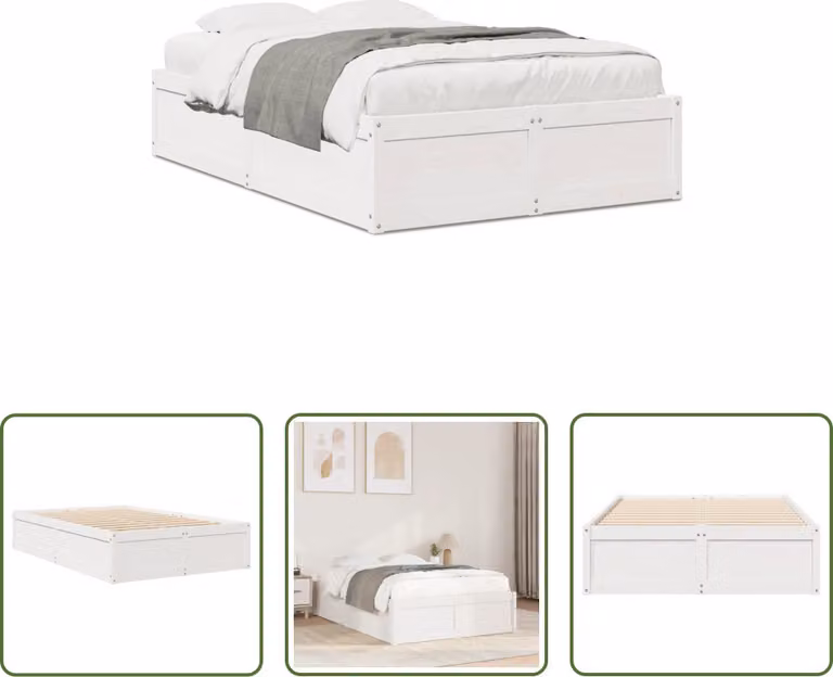 The Living Store Letto in legno massiccio senza materasso bianco 135x190 cm in legno di pino