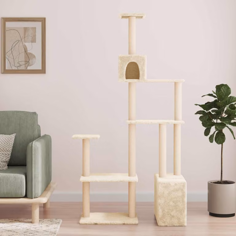 Albero per gatti vidaXL con pali in sisal sostituibili, colore beige, Altezza: 177,5 cm