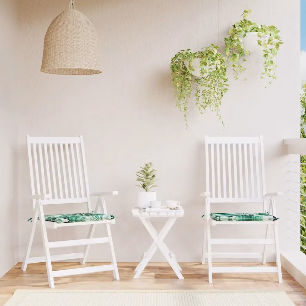 Set di 2 cuscini per sedia vidaXL con motivo a foglie, colore verde, in tessuto traspirante e idrorepellente, L 40 cm x P 40 cm x H 3 cm