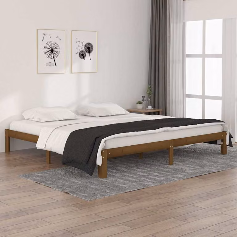 vidaXL Giroletto in legno di pino color ambra con doghe fisse L/P: 200 x 200 cm