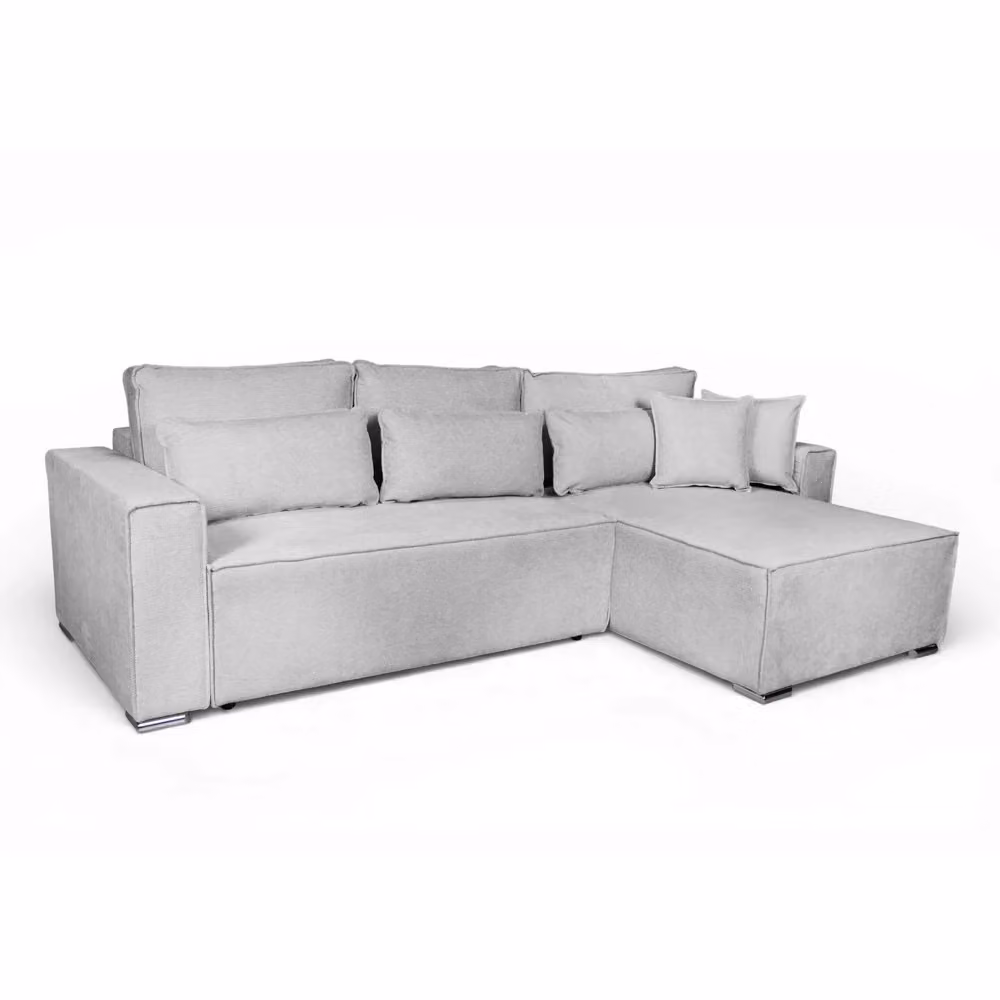 Divano Angolare Emily Grigio con Letto, Contenitore e Penisola Reversibile, Rivestimento in Tessuto e Cuscini Inclusi, L/P/H: 265 x 159 x 89 cm – 2