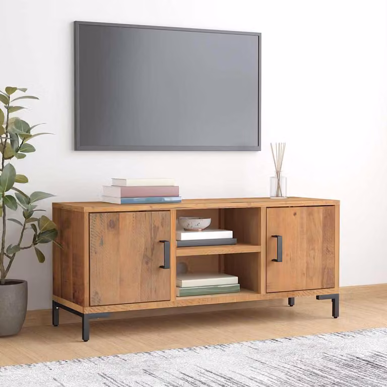 Mobile TV vidaXL in legno massello di pino e metallo, Marrone, L 110 cm x P 35 cm x H 48 cm