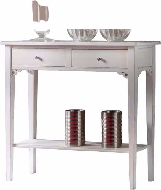 Consolle shabby chic in legno con 2 cassetti Mobili2g colore bianco L 90 x P 31 x H 77 cm