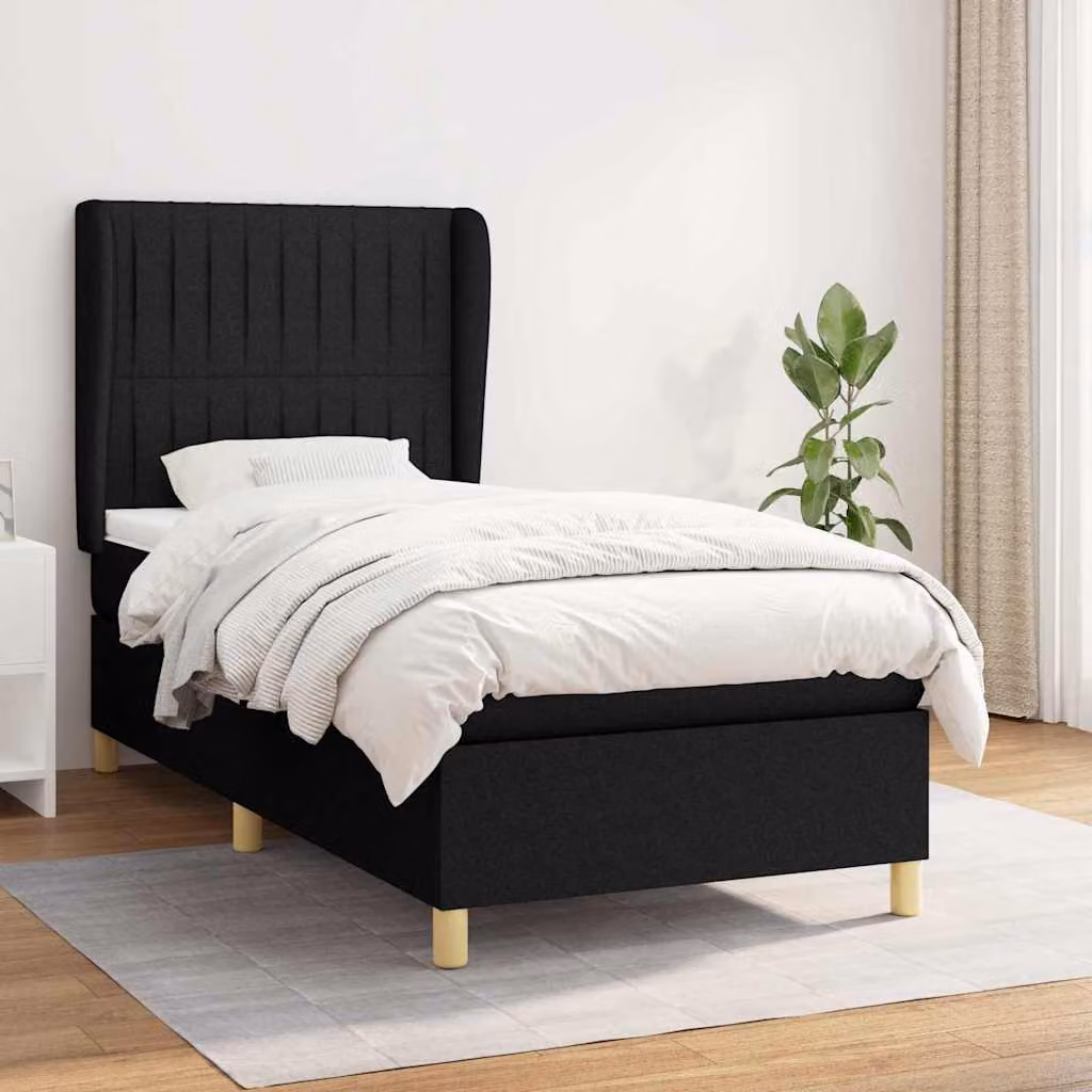 vidaXL Giroletto a Molle con Materasso Nero in Tessuto L/P/H: 100 x 200 x 40 cm – 1