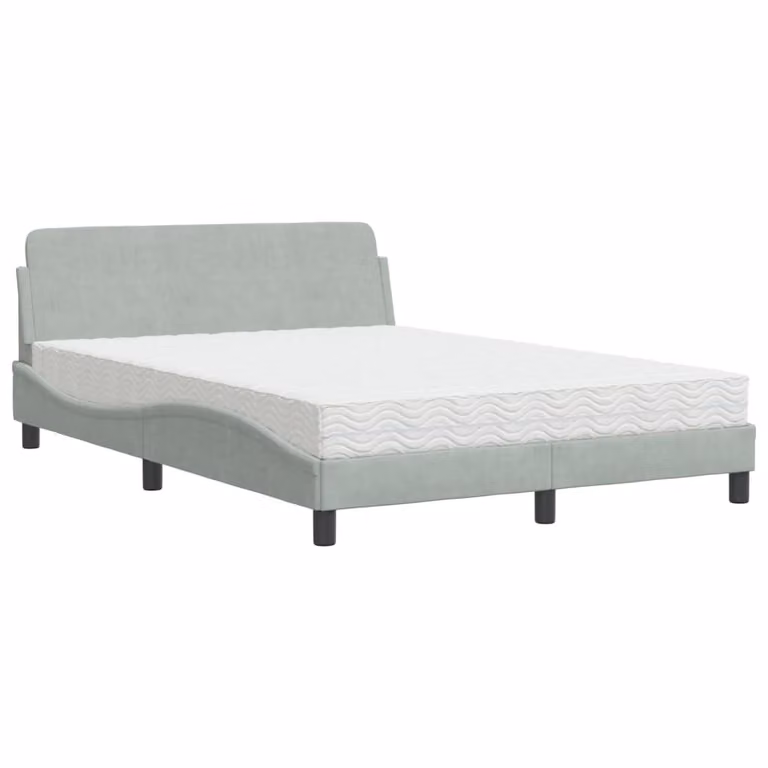 Letto con Materasso Dover Grigio Chiaro 140x200 cm in Velluto