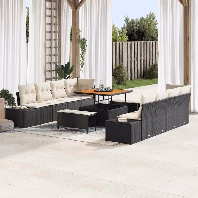 Maison Exclusive - Set da giardino composto da 11 pezzi, divano in rattan sintetico nero