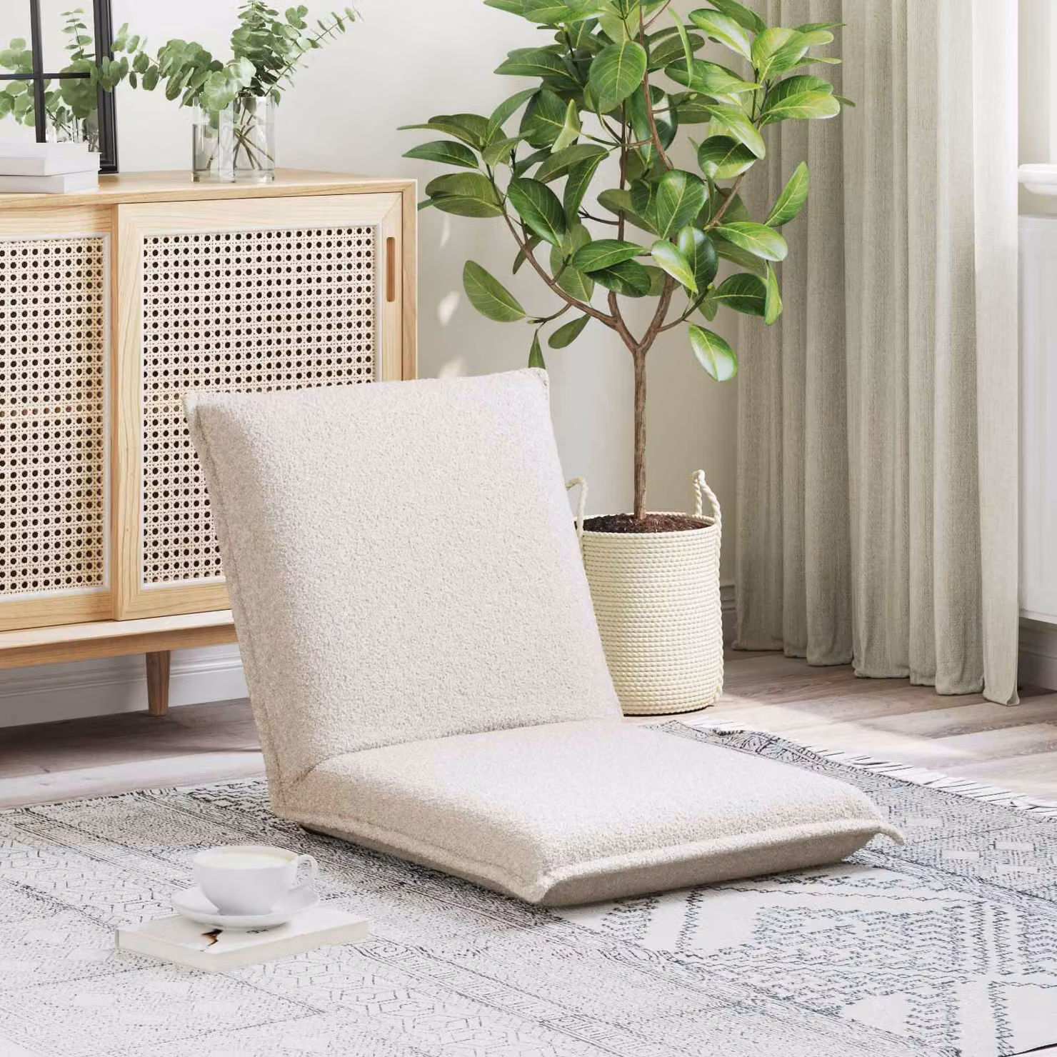 Sedia a pavimento regolabile vidaXL in tessuto di lana di pecora color beige
