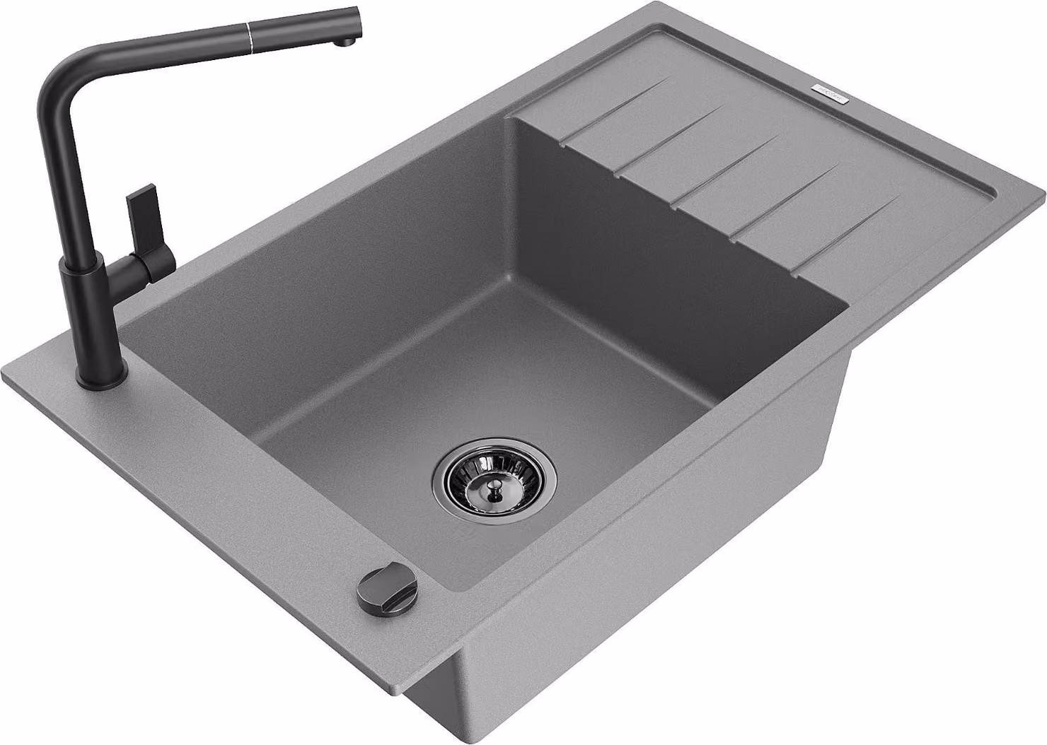 Mexen Elias lavello in granito a 1 vasca con sgocciolatoio e rubinetto da cucina Flora, grigio - 6511-71-670401-70-B