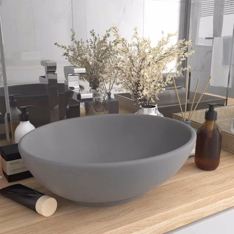 Lavandino da appoggio ovale in ceramica vidaXL Grigio, L 40 cm x P 33 cm x H 13,5 cm