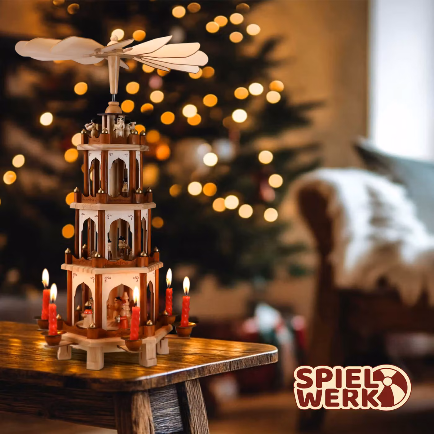 Piramide di Natale da tavolo Spielwerk® in legno marrone, Altezza: 60 cm – 2