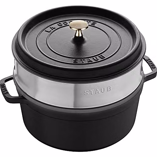 STAUB Casseruola rotonda in ghisa con vaporiera, 24 cm, colore: Nero