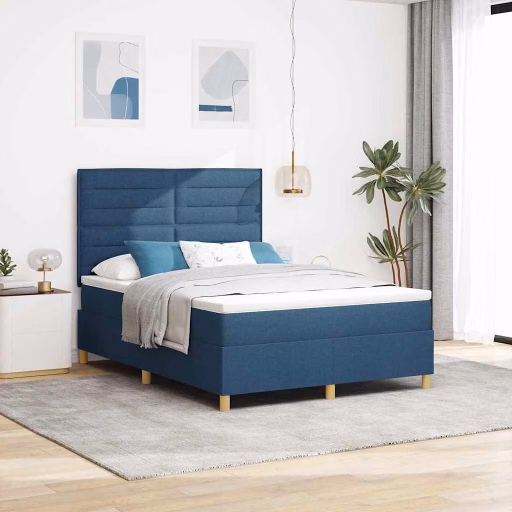 Maison Exclusive - Letto boxspring a LED con testiera blu 140 x 200 cm in tessuto